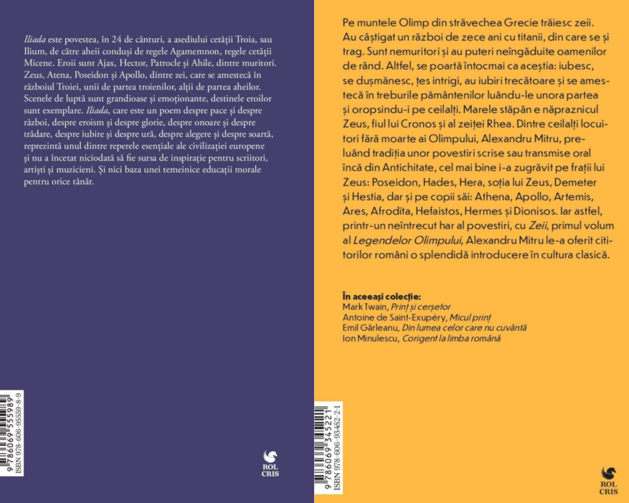 Pachet Iliada editia integrala Homer. Legendele Olimpului. Zeii. Alexandru Mitru, Rolcris
