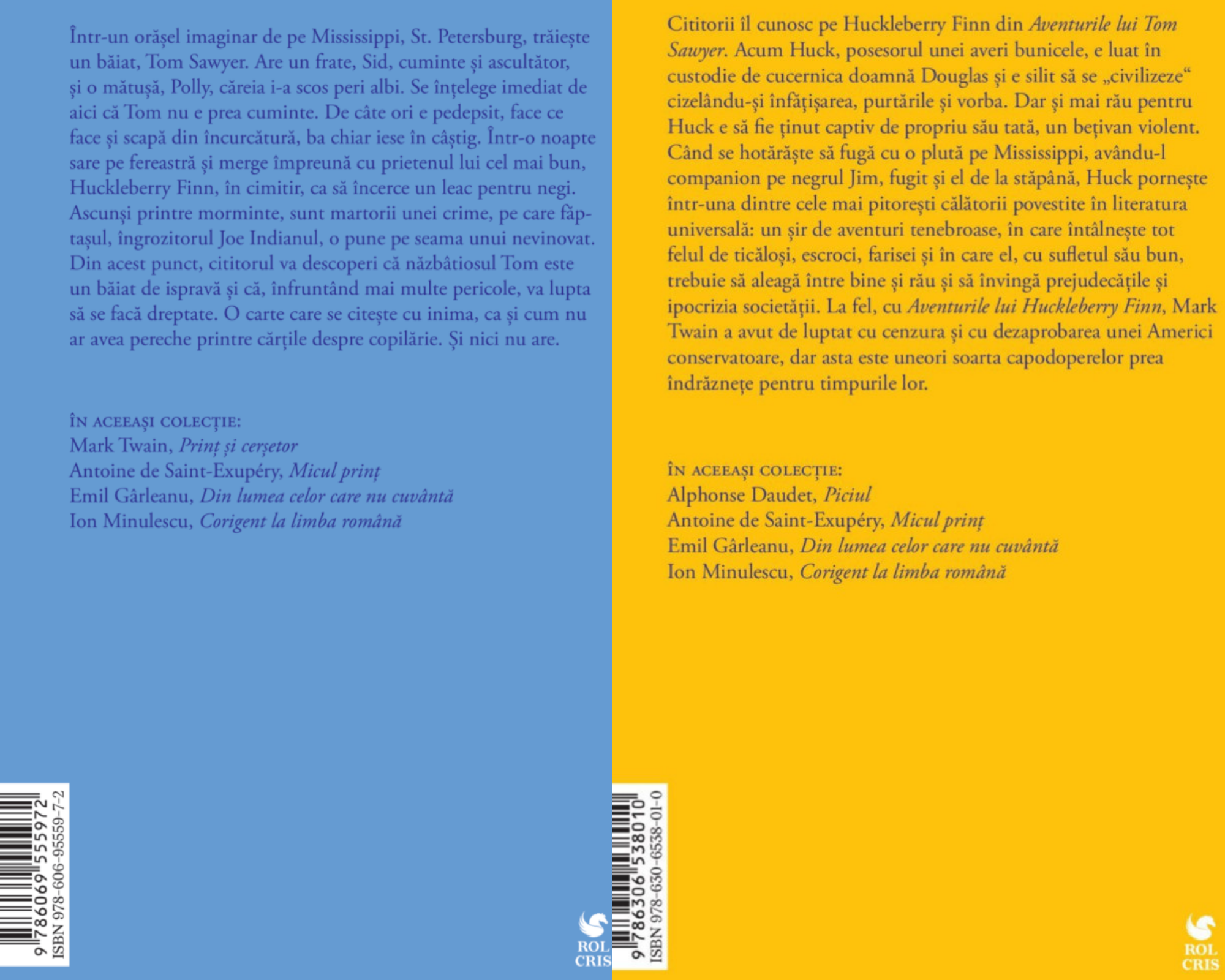 Pachet Aventurile lui Tom Sawyer. Aventurile lui Huckleberry Finn, Mark Twain, Rolcris
