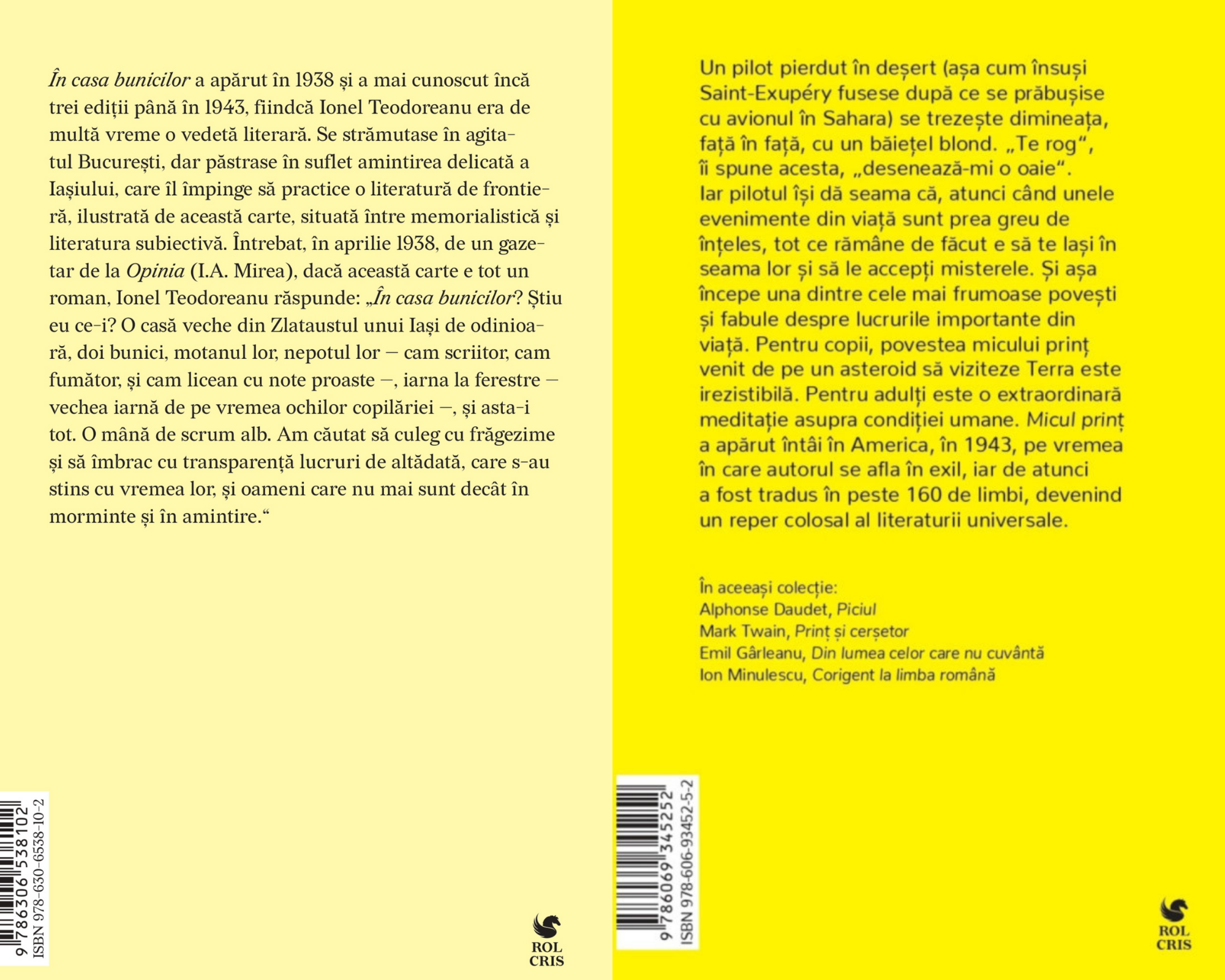 Pachet In casa bunicilor ionel Teodoreanu. Micul print Antoine de Saint-Exupery, Rolcris