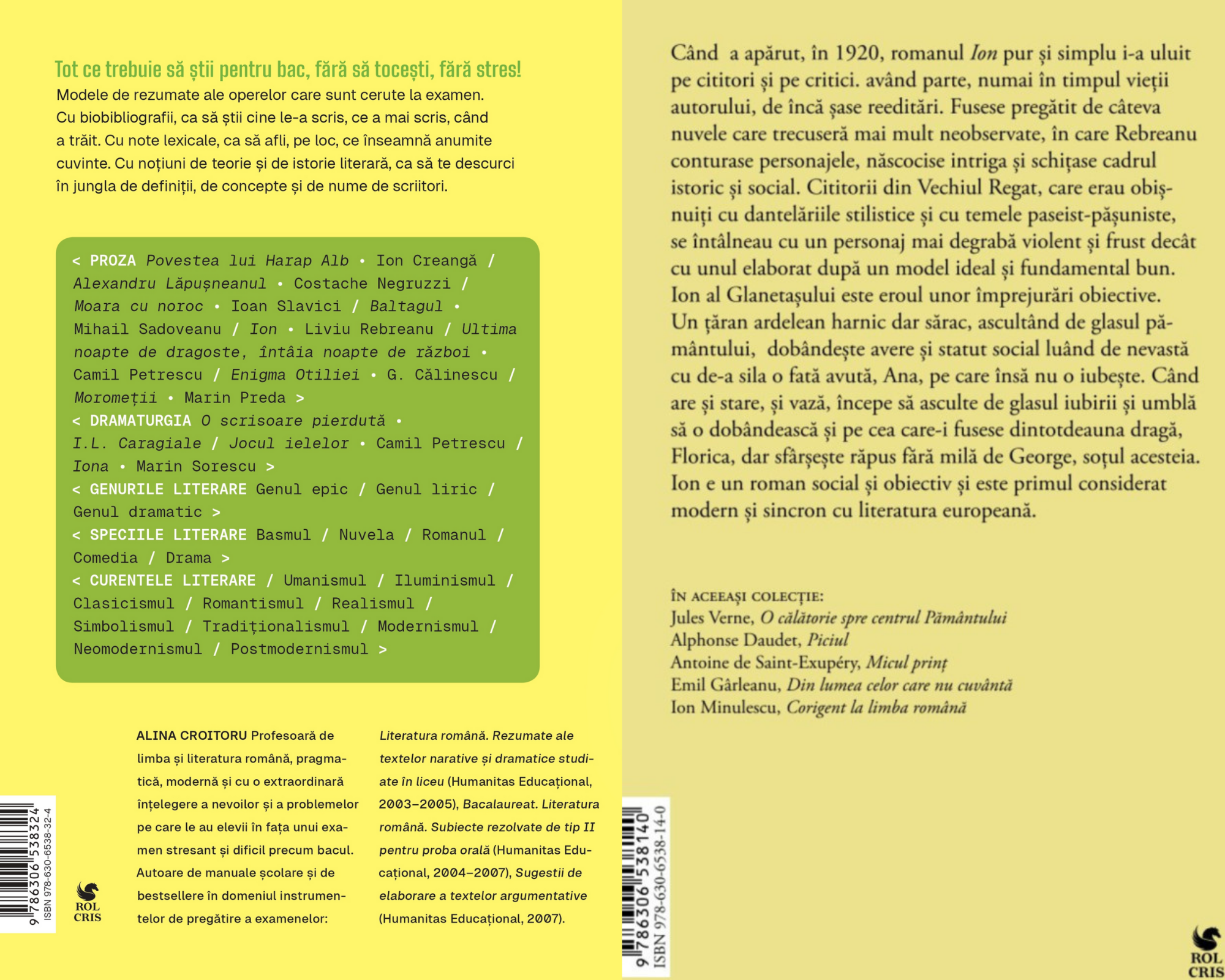 Pachet BAC fara stres 2025 Alina Croitoru. Ion Liviu Rebreanu, Rolcris