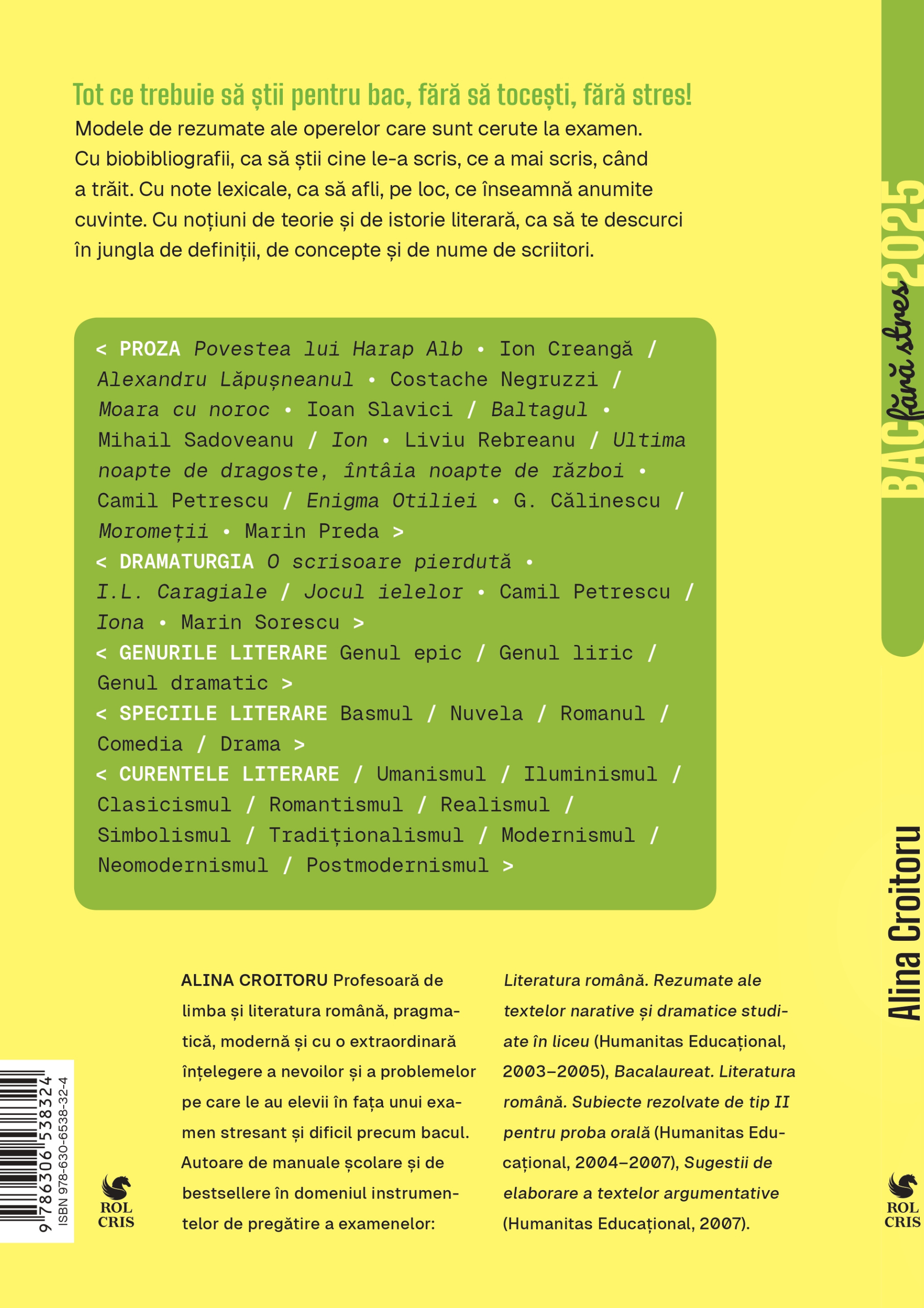 BAC fara stres 2025. Rezumate ale textelor narative si dramatice. Notiuni de teorie literara, Alina Croitoru, Rolcris