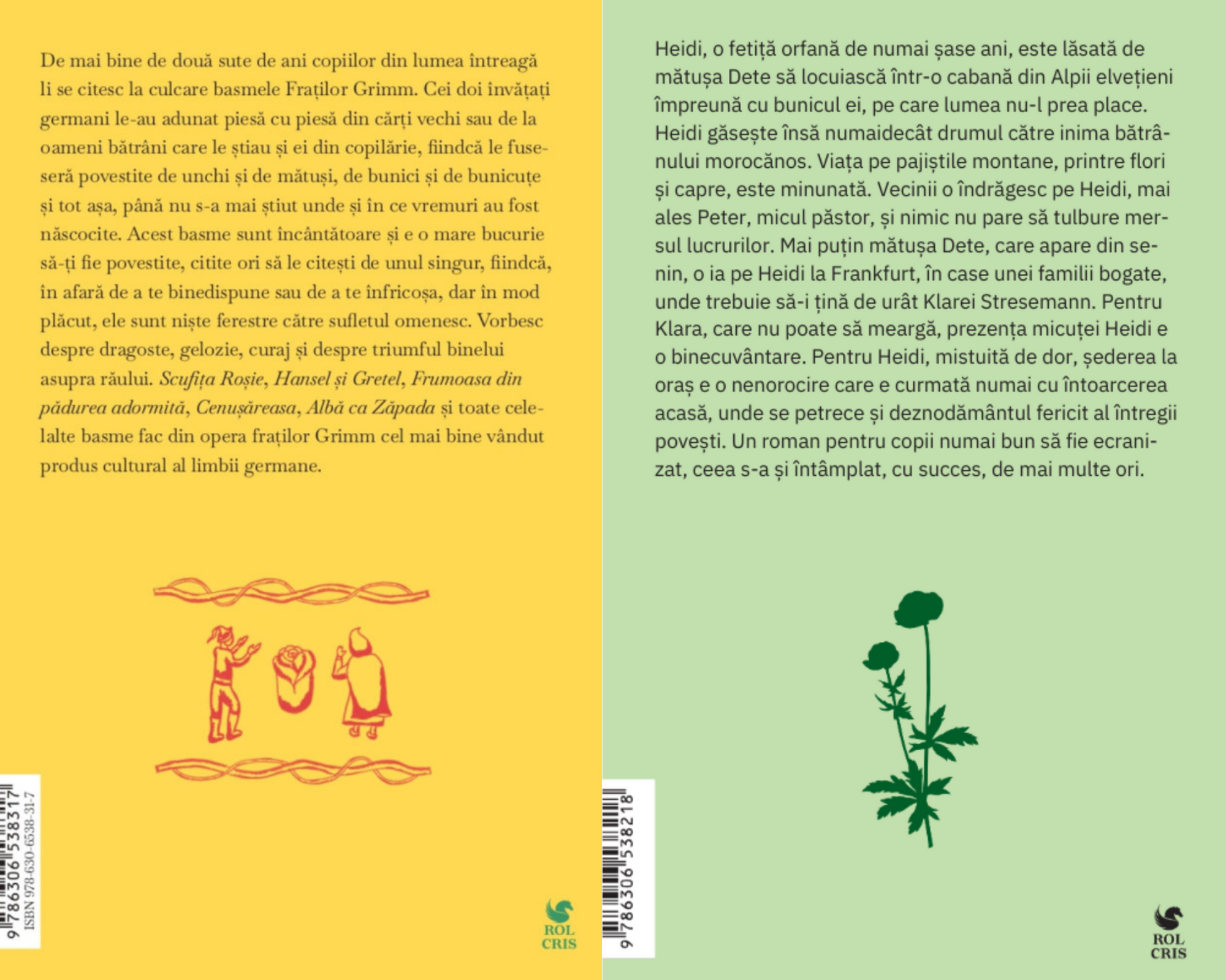 Pachet Basme Fratii Grimm. Heidi fetita muntilor Johanna Spyri, Rolcris